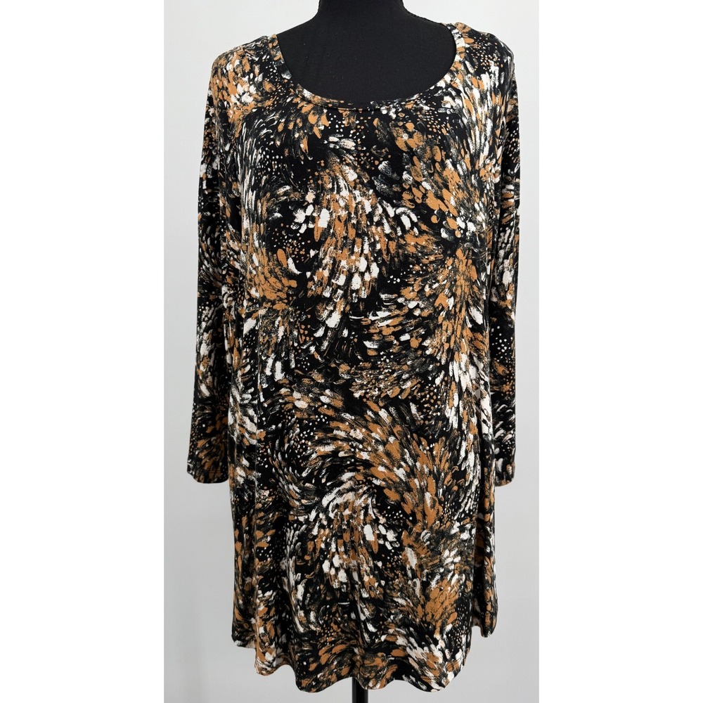 JM‎ Collection Women's 1X Tunic Top 3/4 Sleeves Artsy Boho Businesscasual Retro